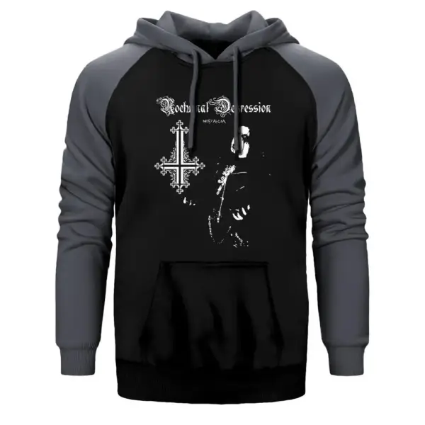 Nocturnal Depression Hoodie, Double Color Raglan Sleeve Gray Sweatshirt