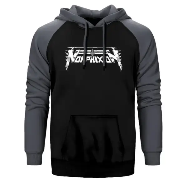 Non Phixion Hoodie, Double Color Raglan Sleeve Gray Sweatshirt