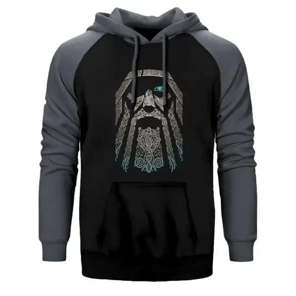 Odin Hoodie, Double Color Raglan Sleeve Gray Sweatshirt