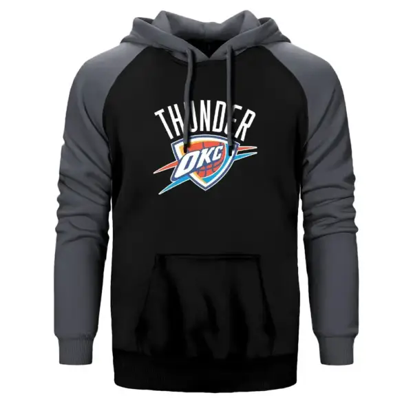 Oklahoma Thunder Logo Hoodie, Double Color Raglan Sleeve Gray Sweatshirt