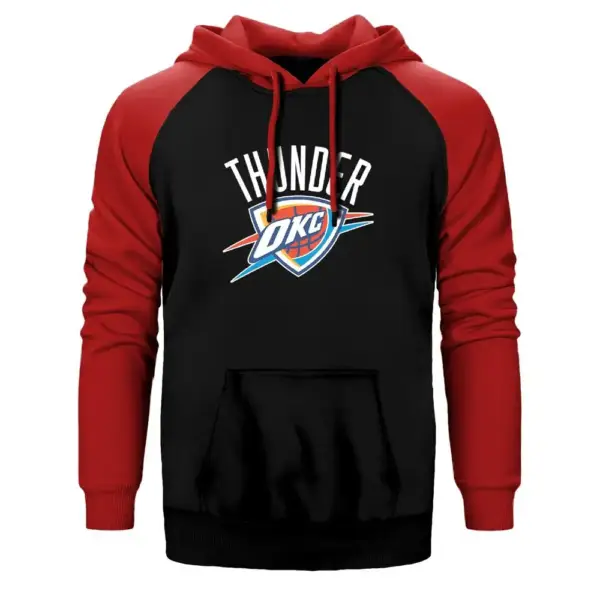Oklahoma Thunder Logo Hoodie, Double Color Raglan Sleeve Red Sweatshirt
