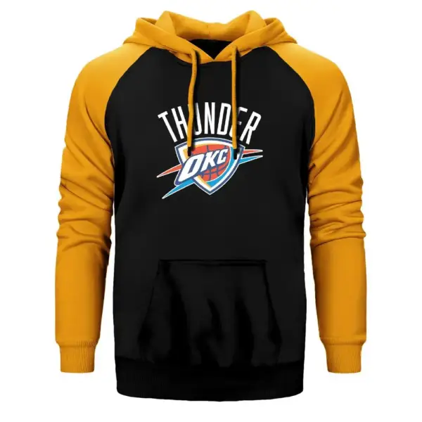 Oklahoma Thunder Logo Hoodie, Double Color Raglan Sleeve Yellow  Sweatshirt