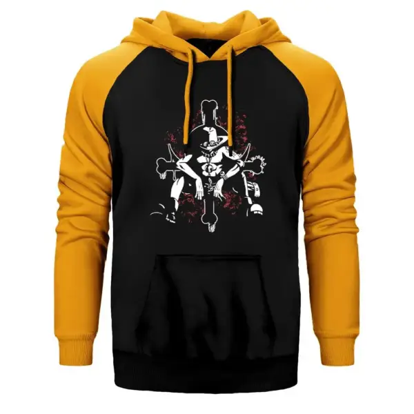 One Piece Commander Hoodie, Double Color Raglan Sleeve Yellow Sweatshirt