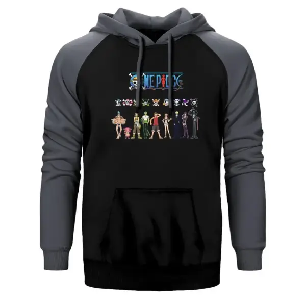One Piece Hoodie, Double Color Raglan Sleeve Gray Sweatshirt