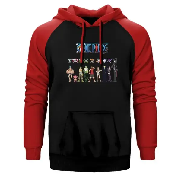 One Piece Hoodie, Double Color Raglan Sleeve Red Sweatshirt