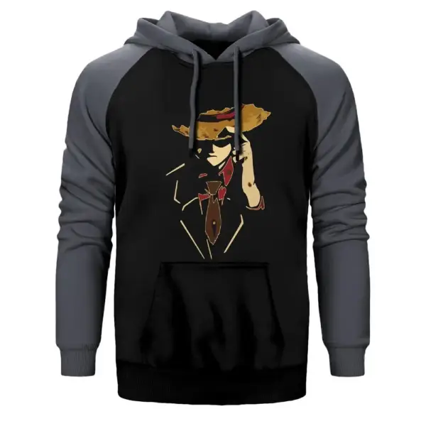 One Piece Monkey D Luffy Hoodie, Double Color Raglan Sleeve Gray Sweatshirt
