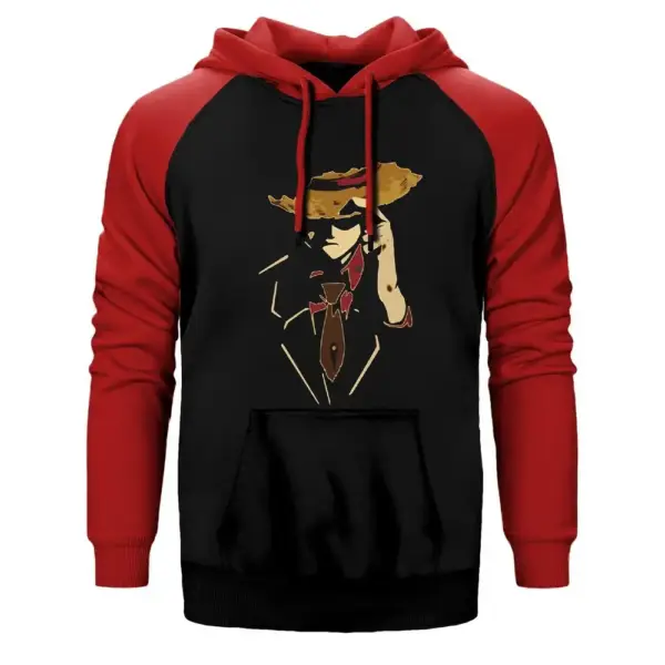 One Piece Monkey D Luffy Hoodie, Double Color Raglan Sleeve Red Sweatshirt