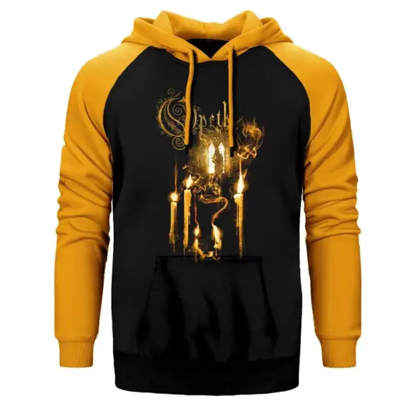 Opeth Ghost Reveries Hoodie, Double Color Raglan Sleeve Yellow Sweatshirt