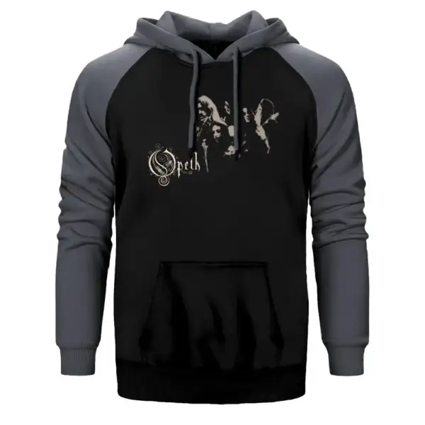 Opeth Group Hoodie, Double Color Raglan Sleeve Gray Sweatshirt