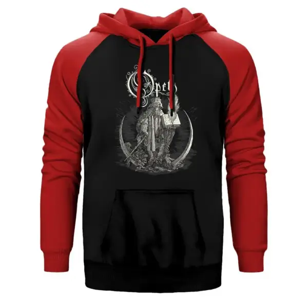 Opeth Hoodie, Double Color Raglan Sleeve Red Sweatshirt