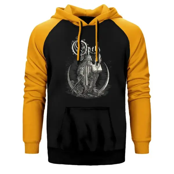 Opeth Hoodie, Double Color Raglan Sleeve Yellow Sweatshirt