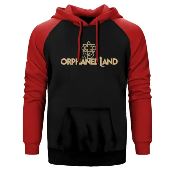 Orphaned Land Hoodie, Double Color Raglan Sleeve Red Sweatshirt
