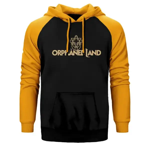 Orphaned Land Hoodie, Double Color Raglan Sleeve Yellow Sweatshirt