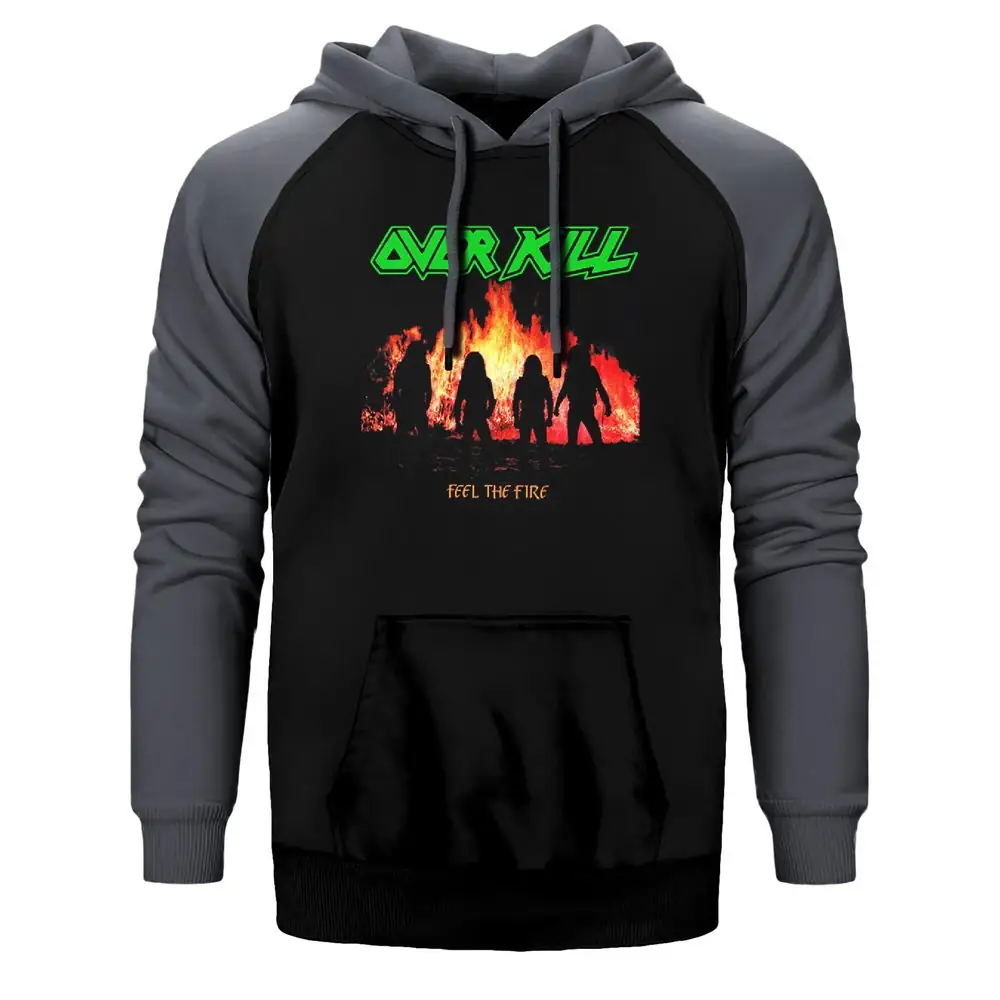 Overkill Feel the Fire Hoodie, Double Color Raglan Sleeve Gray Sweatshirt