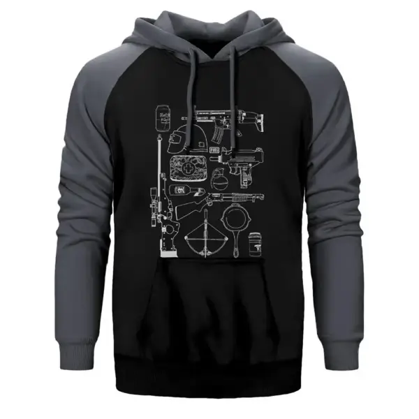 PUBG Items Hoodie, Double Color Raglan Sleeve Gray Sweatshirt