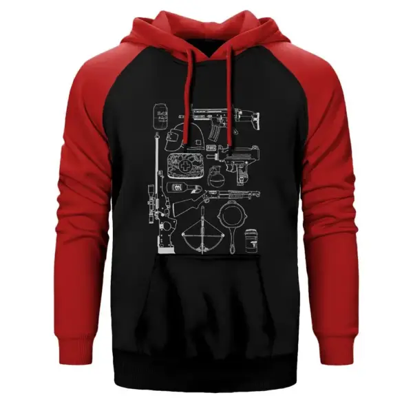 PUBG Items Hoodie, Double Color Raglan Sleeve Red Sweatshirt