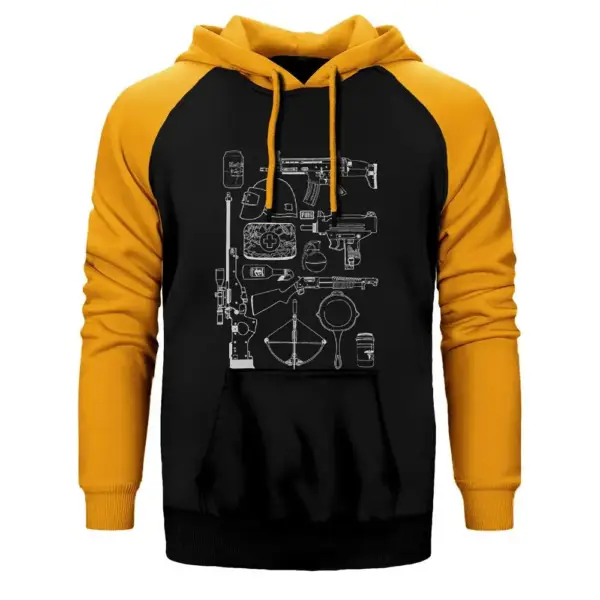 PUBG Items Hoodie, Double Color Raglan Sleeve Yellow Sweatshirt