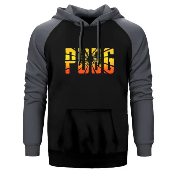 PUBG Logo Cracked Hoodie, Double Color Raglan Sleeve Gray Sweatshirt