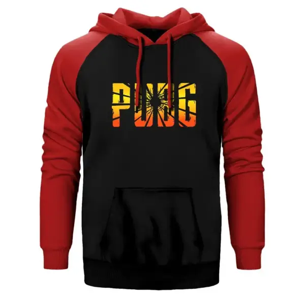 PUBG Logo Cracked Hoodie, Double Color Raglan Sleeve Red  Sweatshirt