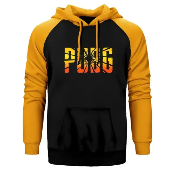 PUBG Logo Cracked Hoodie, Double Color Raglan Sleeve Yellow Sweatshirt