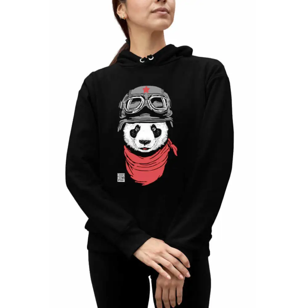 Panda with Bandana Women's Hodie Thick Black Sweatshirt