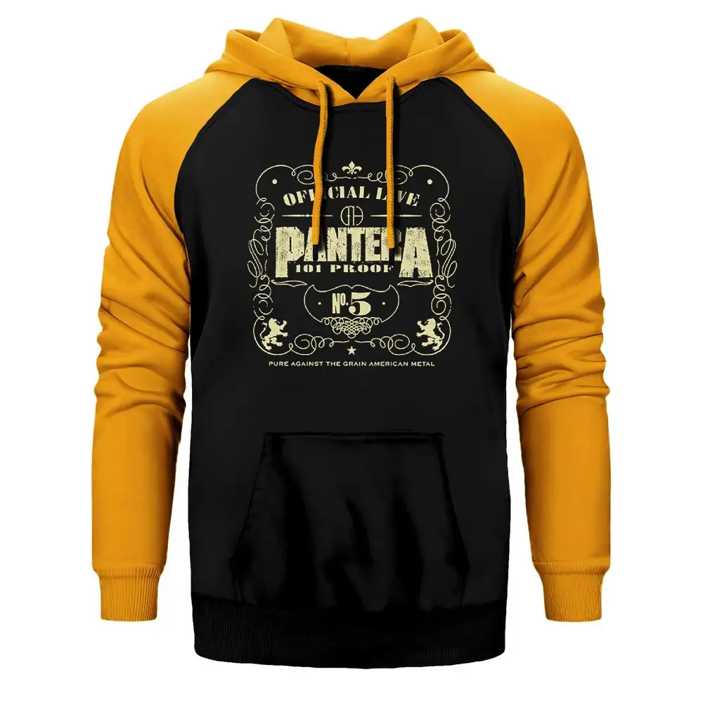 Pantera Cover Hoodie, Double Color Raglan Sleeve Yellow Sweatshirt