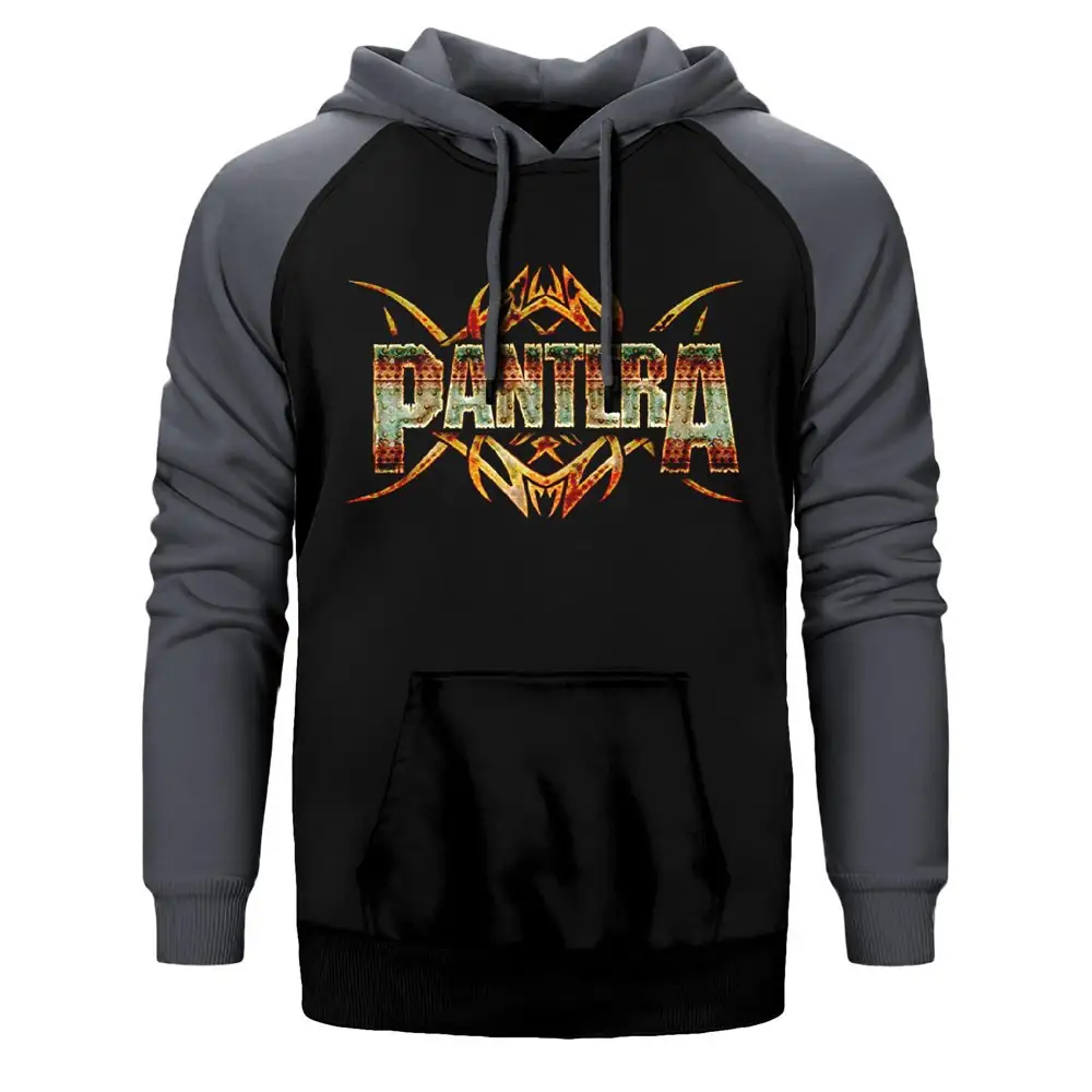 Pantera Iron Hoodie, Double Color Raglan Sleeve Gray Sweatshirt