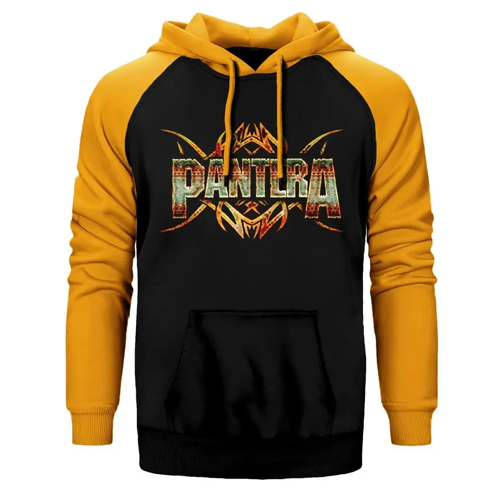 Pantera Iron Hoodie, Double Color Raglan Sleeve Yellow  Sweatshirt