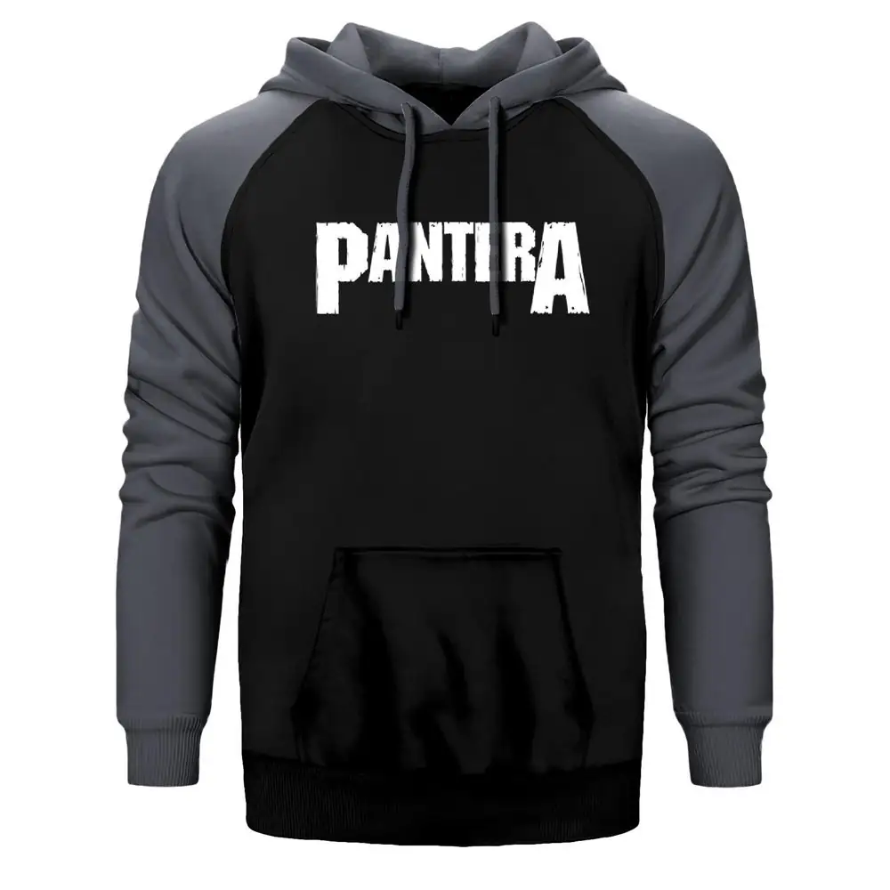 Pantera Logo Hoodie, Double Color Raglan Sleeve Gray Sweatshirt