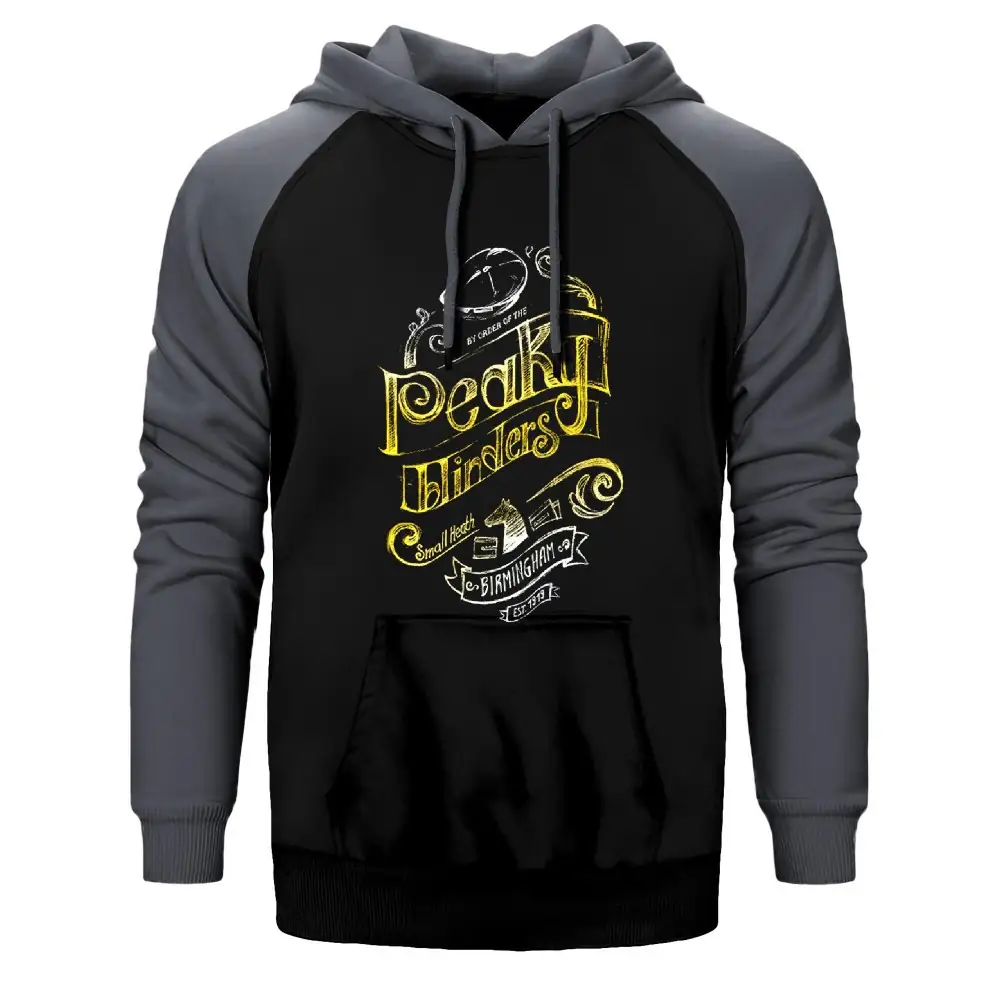 Peaky Blinders Vintage Hoodie, Double Color Raglan Sleeve Gray Sweatshirt