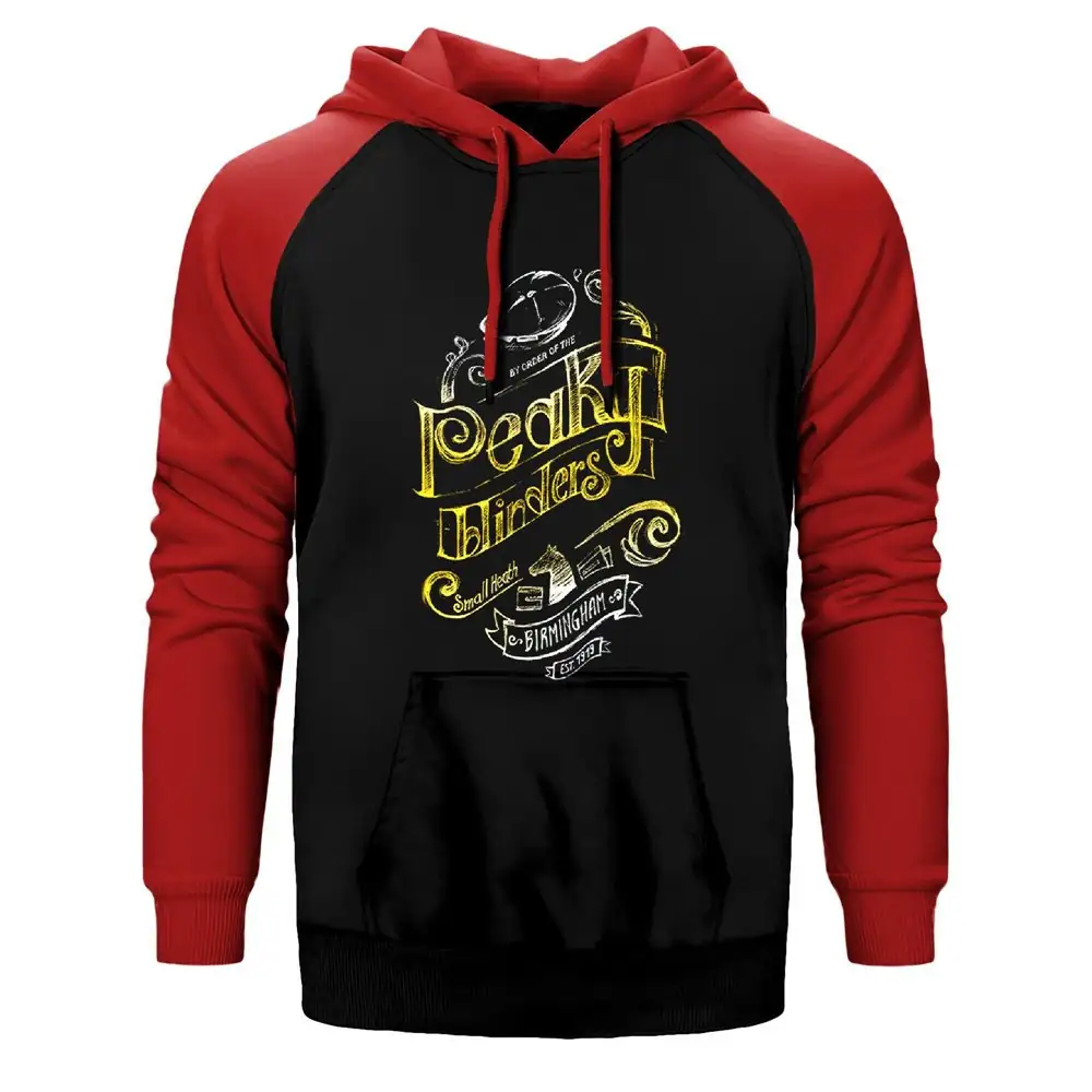 Peaky Blinders Vintage Hoodie, Double Color Raglan Sleeve Red Sweatshirt