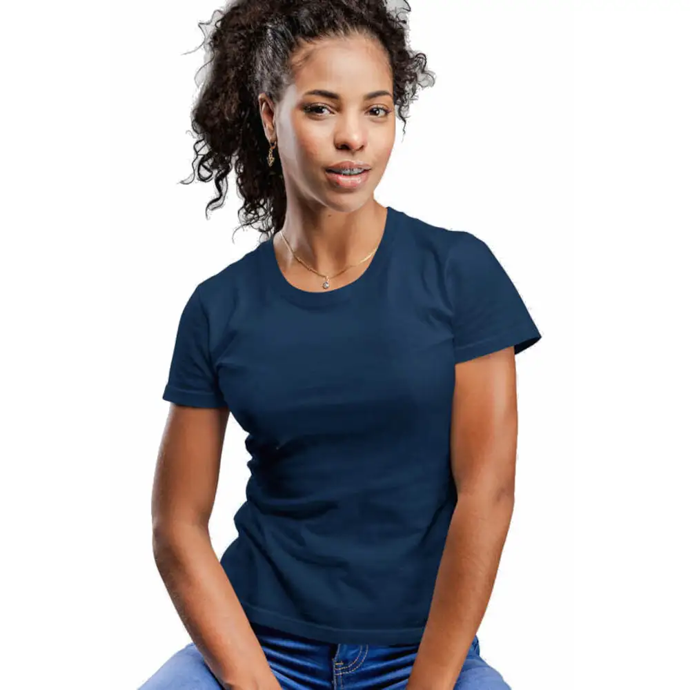 Plain Unprinted Basic Navy Short Sleeve Women's T-shirt