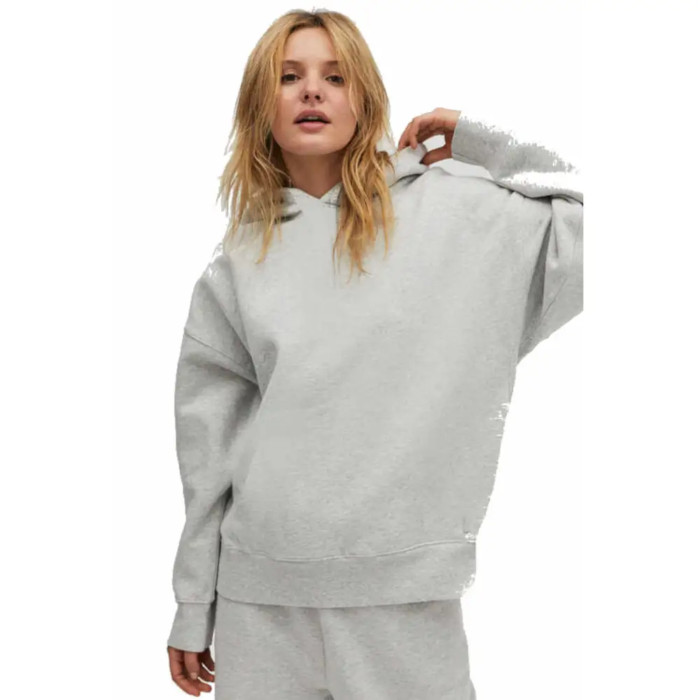 Plain Unprinted Hoodie Thick Oversize Women's Gray Sweatshirt