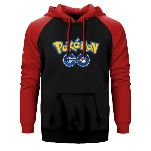 Pokemon Go Hoodie, Double Color Raglan Sleeve Red Sweatshirt