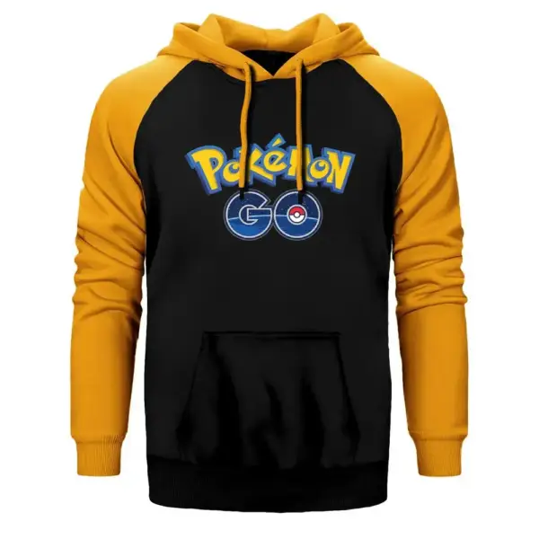 Pokemon Go Hoodie, Double Color Raglan Sleeve Yellow Sweatshirt