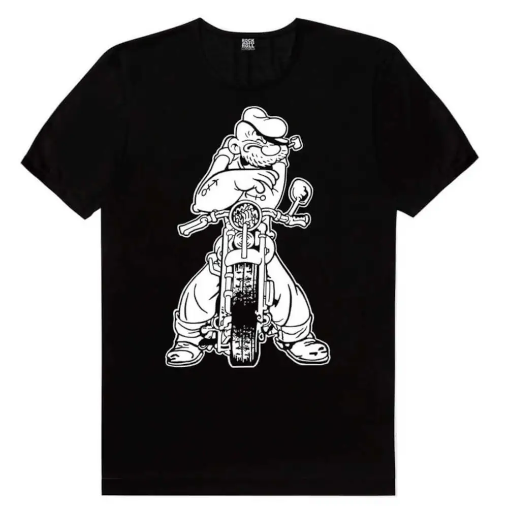 Popeye Motorcycle Short Sleeve  Men's Black T-shirt