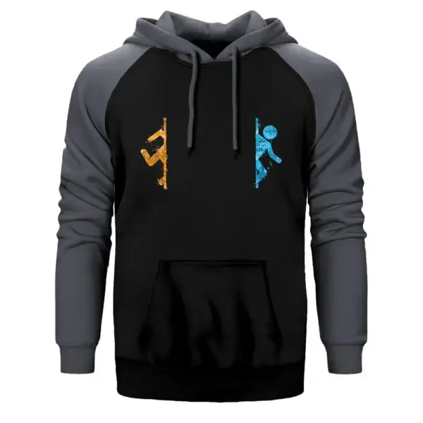 Portal 2 Co-Op 2 Hoodie, Double Color Raglan Sleeve Gray Sweatshirt