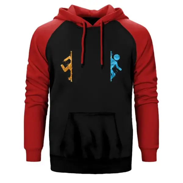 Portal 2 Co-Op 2 Hoodie, Double Color Raglan Sleeve Red Sweatshirt