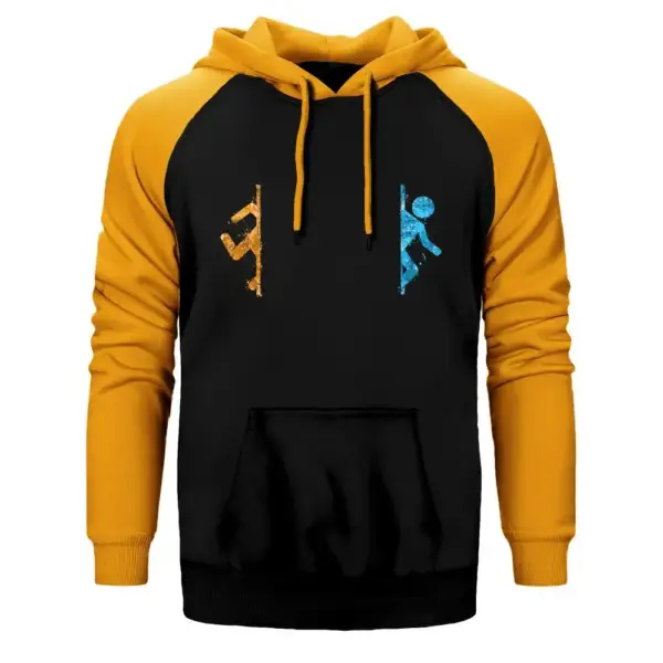 Portal 2 Co-Op 2 Hoodie, Double Color Raglan Sleeve Yellow Sweatshirt