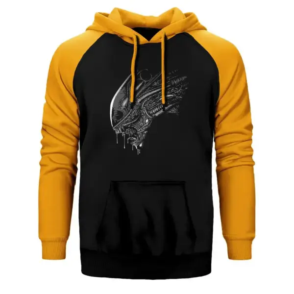 Predator Hoodie, Double Color Raglan Sleeve Yellow Sweatshirt