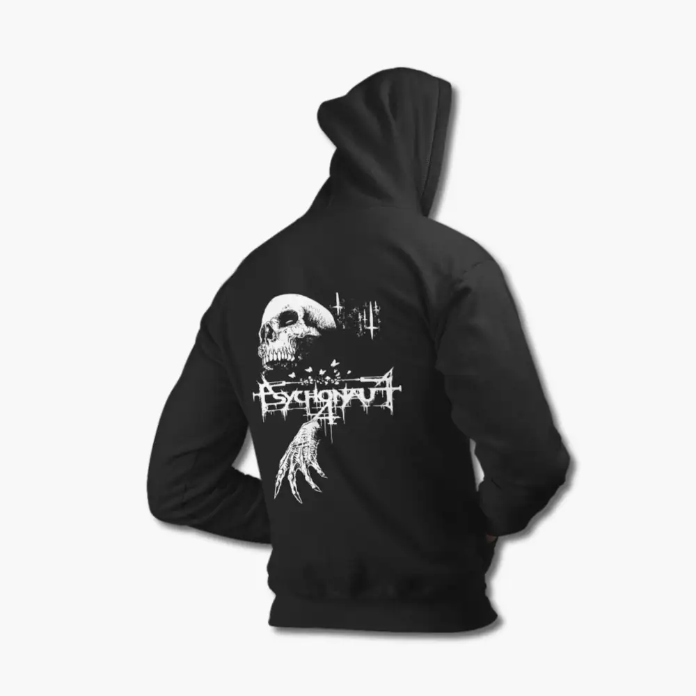 Psychonaut 4 Hoodie, Psychonaut 4 Logo Skull Artwork Black Hoodie, Black Metal Merchandise - Image 2
