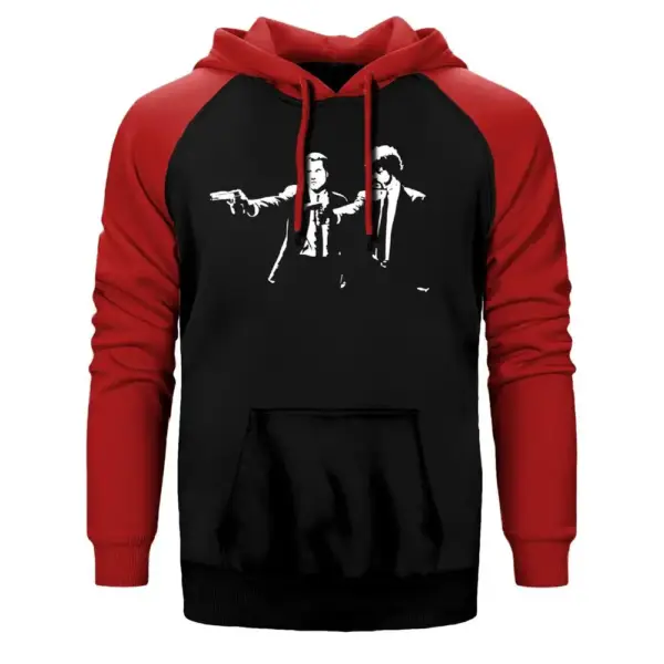 Pulp Fiction Hoodie, Double Color Raglan Sleeve Red Sweatshirt