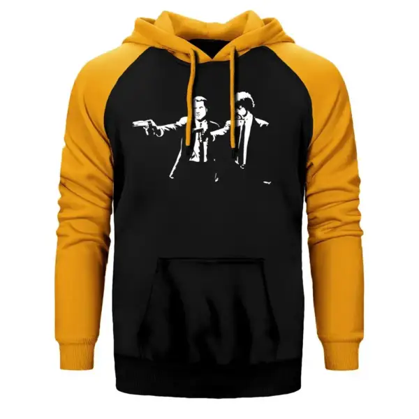 Pulp Fiction Hoodie, Double Color Raglan Sleeve Yellow Sweatshirt