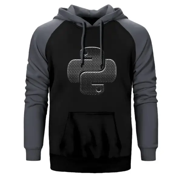 Python Black Hoodie, Double Color Raglan Sleeve Gray Sweatshirt