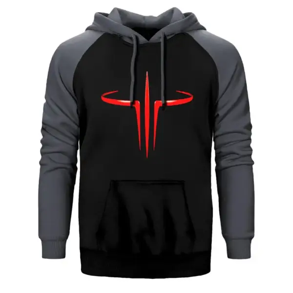 Quake 3 Hoodie, Double Color Raglan Sleeve Gray Sweatshirt