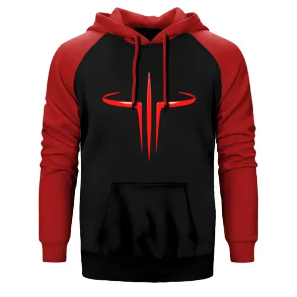Quake 3 Hoodie, Double Color Raglan Sleeve Red Sweatshirt