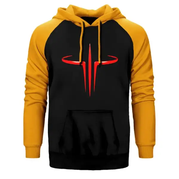 Quake 3 Hoodie, Double Color Raglan Sleeve Yellow Sweatshirt