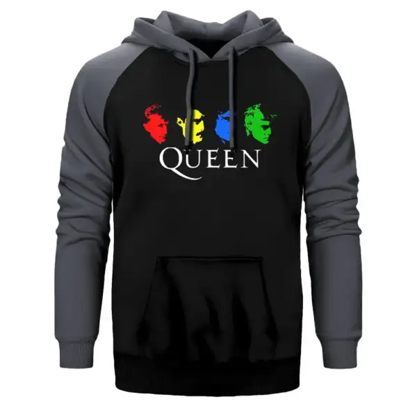 Queen Colored Hoodie, Double Color Raglan Sleeve Gray Sweatshirt