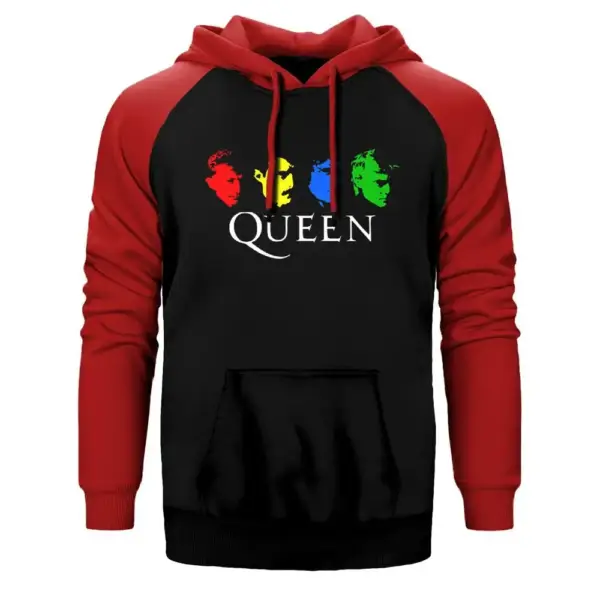 Queen Colored Hoodie, Double Color Raglan Sleeve Red Sweatshirt