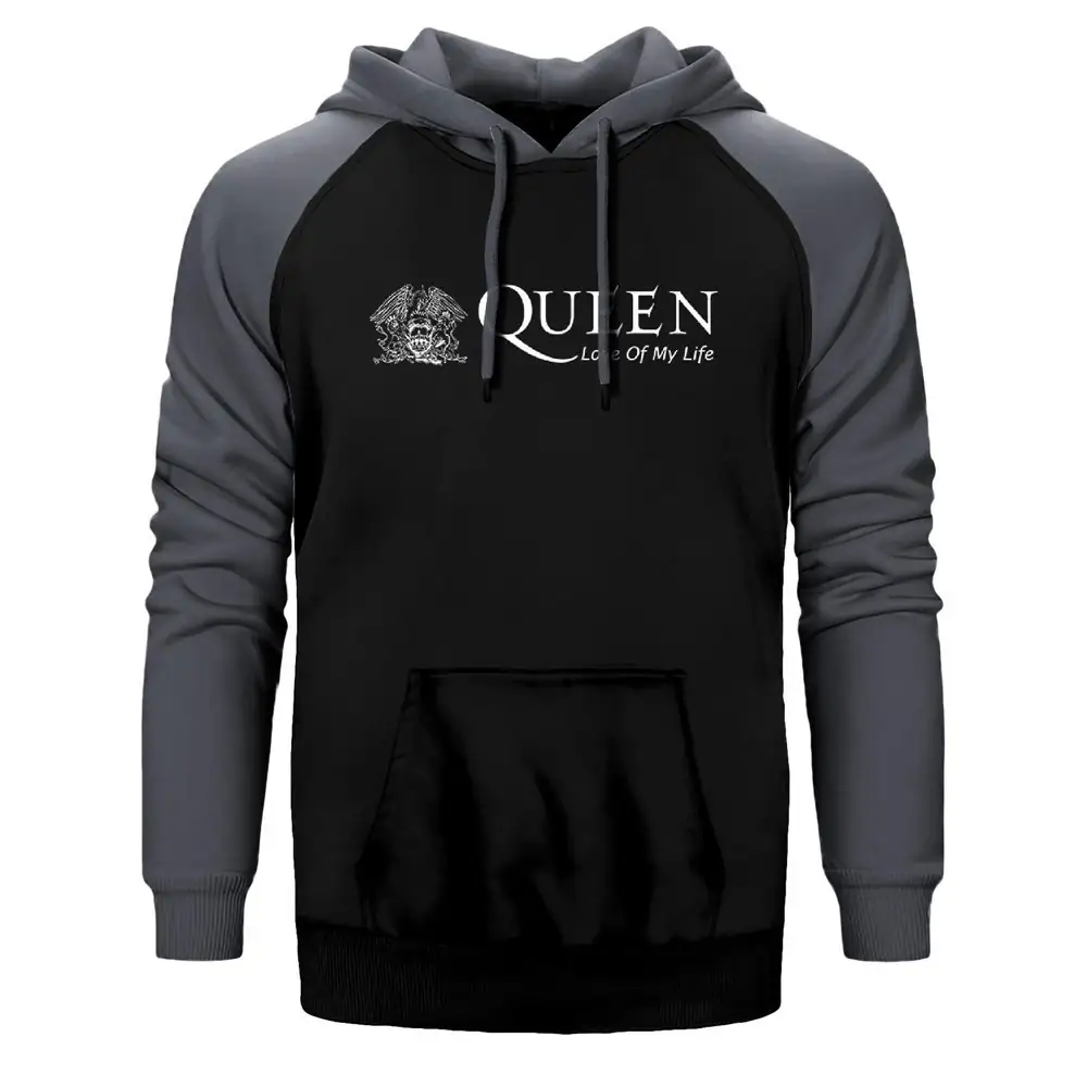 Queen Love Of My Life Hoodie, Double Color Raglan Sleeve Gray Sweatshirt